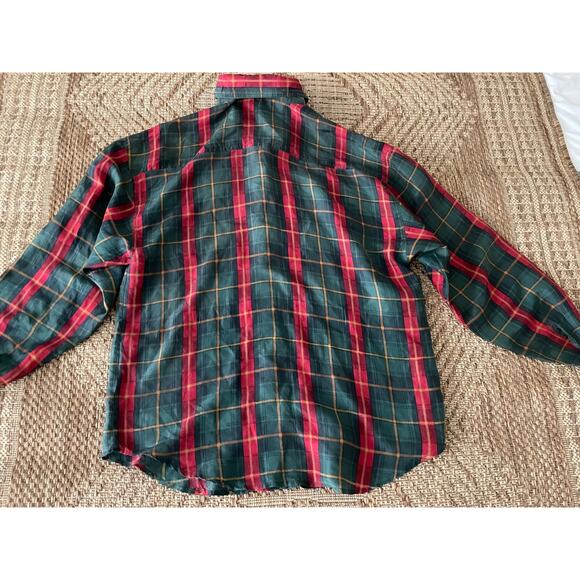Vintage Jonathan Martin 100% Silk Blouse in red and Green plaid SZ Med - Picture 4 of 7